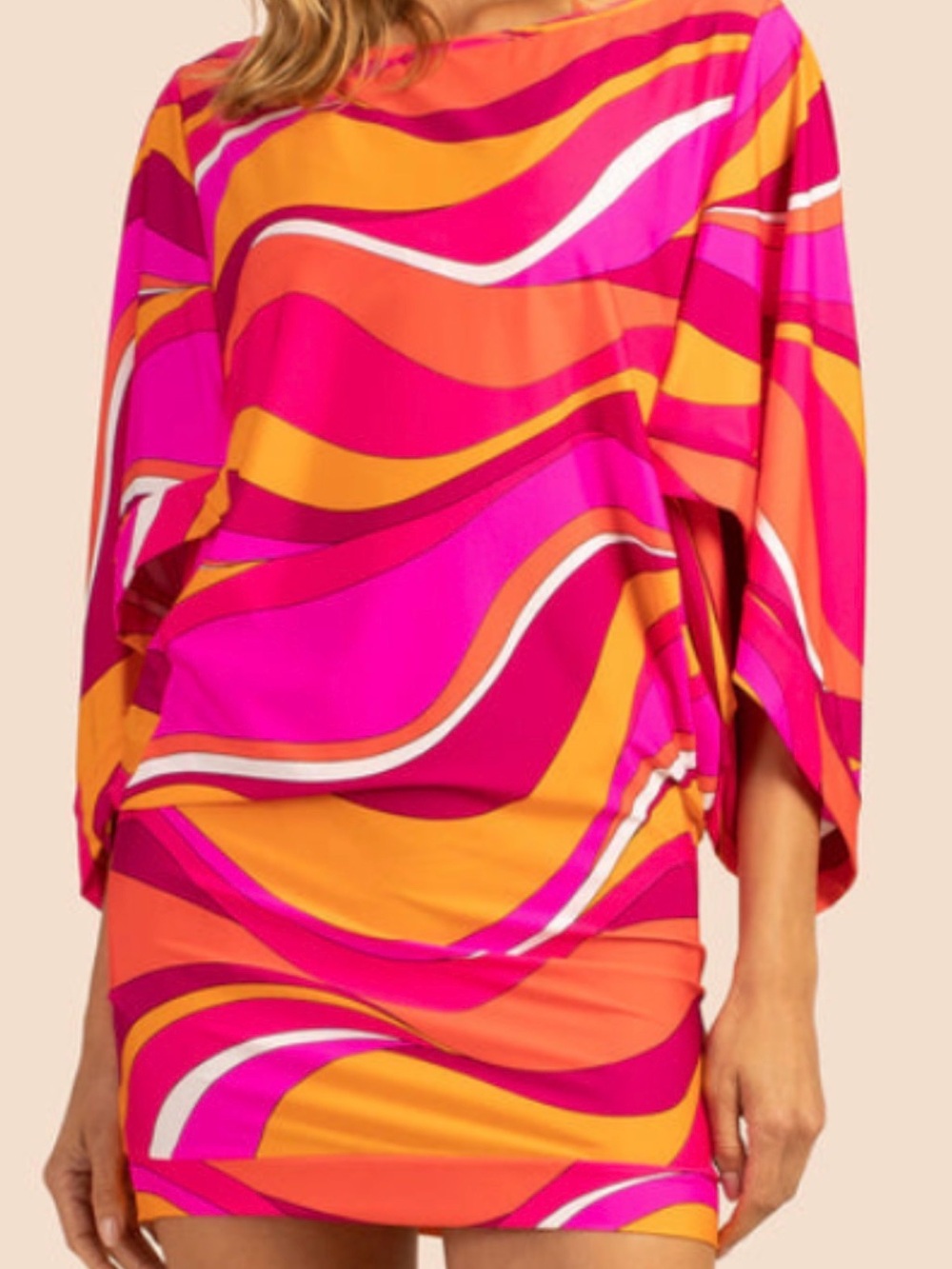 Trina Turk Women’s Pink & Orange Wave-Print Swim Cover Dress - Sz M